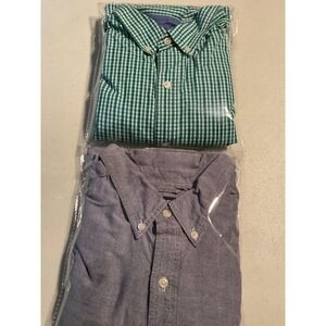 Lot of 2 Chaps Mens XXL Long Sleeve Button Down Shirts Blue Green Gingham Cotton